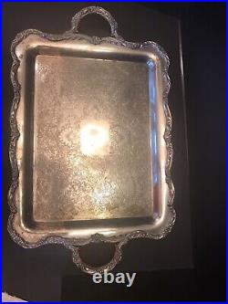 Wm Rogers 290 Antique Serve Tray Silver Platter Lg 23 X 14 Handles Silverware