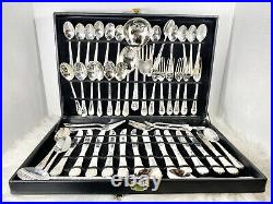 Wm Rogers And Sons Silverware Set 50 Pieces With case Flatware Vintage Floral Fork