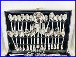 Wm Rogers And Sons Silverware Set 50 Pieces With case Flatware Vintage Floral Fork