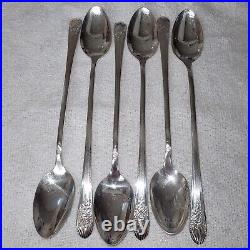 Wm Rogers Antique Silverplate Silver Mist Marigold 6 Iced Tea Spoons 1935