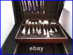 Wm Rogers Extra Plate Silver Magnolia Flatware 8 settings SERVING ITEMS AND CASE