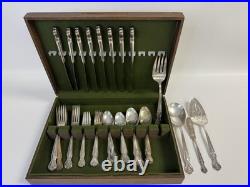 Wm. Rogers INSPIRATION MAGNOLIA EXTRA Silver Plate Flatware SET 49 Pcs in BOX