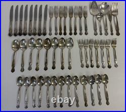 Wm. Rogers INSPIRATION MAGNOLIA EXTRA Silver Plate Flatware SET 49 Pcs in BOX