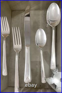 Wm Rogers IS Vintage Silver Plate 83-Pc Spring Charm 1950 Flatware Set For 12
