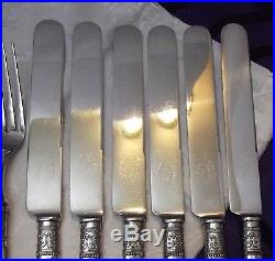 Wm Rogers Mother of Pearl Handled 12 Pc Fork & Knife Set Ornate Ferrules