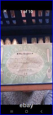 Wm. Rogers Silver Plate Flatware WithCOA, Orig. Case. 8 Pl. Setting. +10 Misc Othr