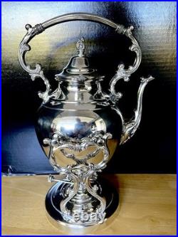 Wm Rogers Silver Plate Tilting Teapot on Stand WithBurner Eagle&Star Stamp MINT