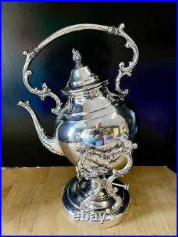 Wm Rogers Silver Plate Tilting Teapot on Stand WithBurner Eagle&Star Stamp MINT