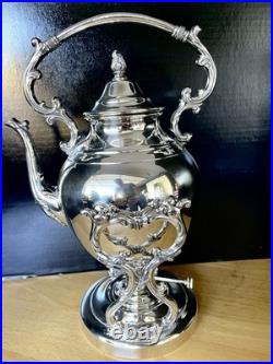 Wm Rogers Silver Plate Tilting Teapot on Stand WithBurner Eagle&Star Stamp MINT