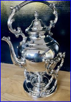 Wm Rogers Silver Plate Tilting Teapot on Stand WithBurner Eagle&Star Stamp MINT