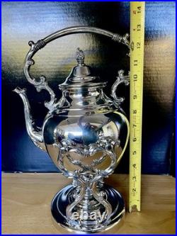 Wm Rogers Silver Plate Tilting Teapot on Stand WithBurner Eagle&Star Stamp MINT
