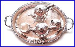 Wm Rogers Silver Plate Victorian Rose Coffee Tea Service 5 piece Set WithTray Wm Rogers Silver Plate Victorian Rose Coffee Tea Service 5 piece Set WithTray
