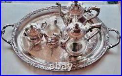 Wm Rogers Silver Plate Victorian Rose Coffee Tea Service 5 piece Set WithTray Wm Rogers Silver Plate Victorian Rose Coffee Tea Service 5 piece Set WithTray