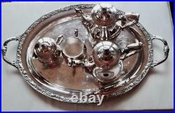 Wm Rogers Silver Plate Victorian Rose Coffee Tea Service 5 piece Set WithTray Wm Rogers Silver Plate Victorian Rose Coffee Tea Service 5 piece Set WithTray