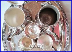 Wm Rogers Silver Plate Victorian Rose Coffee Tea Service 5 piece Set WithTray Wm Rogers Silver Plate Victorian Rose Coffee Tea Service 5 piece Set WithTray