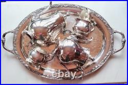 Wm Rogers Silver Plate Victorian Rose Coffee Tea Service 5 piece Set WithTray Wm Rogers Silver Plate Victorian Rose Coffee Tea Service 5 piece Set WithTray