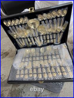 Wm. Rogers & Son 63-Piece Gold plated Flatware Set with carry case