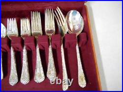 Wm. Rogers & Son ENCHANTED ROSE Silver Plate Flatware Set 42PC with Wood Chest