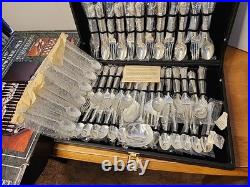 Wm Rogers & Son Enchanted Rose 63 Pc Silverplated Flatware Set