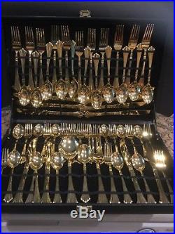 Wm. Rogers & Son Gold Plated Royal Plume Flatware Set 62 pieces Service for 12