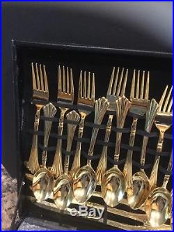 Wm. Rogers & Son Gold Plated Royal Plume Flatware Set 62 pieces Service for 12