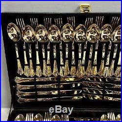 Wm Rogers & Son Golden Royal Plume Gold Electroplate 62 Pieces Service For 12