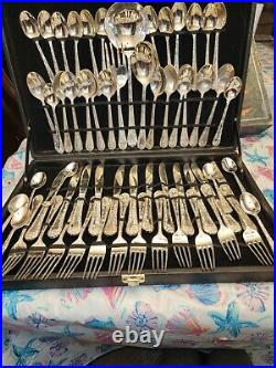 Wm Rogers & Son Silver Plated Enchanted Rose 60 Pc Silverware Flatware Set
