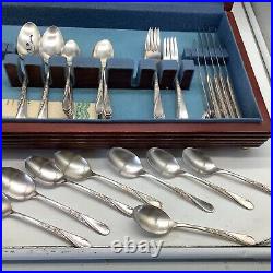 Wm Rogers & Son Spring Flower Silver Plate Flatware Set 50 Pc Service For 8 Case