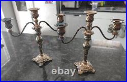 Wm Rogers & Son Victorian Rose Silverplate Candelabras 12.5 in tall