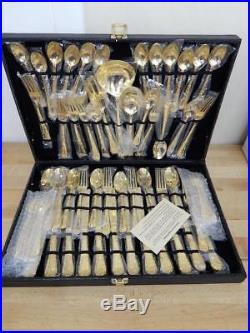Wm Rogers & Sons Gold Plated Flatware Set Service for 12 Enchanted Rose Pattern