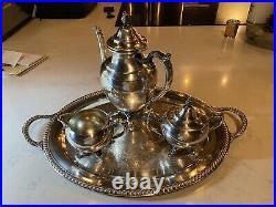 Wm Rogers vintage Silver Plate Three-piece Tea Coffee Set full set with tray
