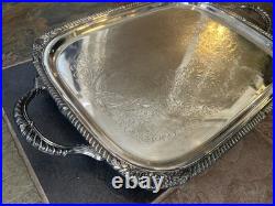 XLg Silver Plated Antique Footed Butler Tray W Handles Vintage FB Rogers