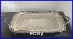 XLg Silver Plated Antique Footed Butler Tray W Handles Vintage FB Rogers