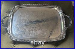 XLg Silver Plated Antique Footed Butler Tray W Handles Vintage FB Rogers