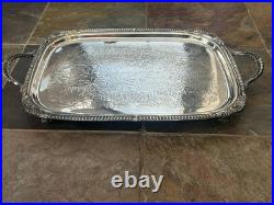 XLg Silver Plated Antique Footed Butler Tray W Handles Vintage FB Rogers