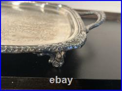 XLg Silver Plated Antique Footed Butler Tray W Handles Vintage FB Rogers