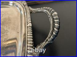 XLg Silver Plated Antique Footed Butler Tray W Handles Vintage FB Rogers