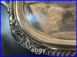 XLg Silver Plated Antique Footed Butler Tray W Handles Vintage FB Rogers