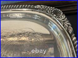XLg Silver Plated Antique Footed Butler Tray W Handles Vintage FB Rogers