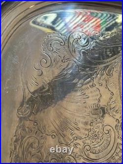 XLg Silver Plated Antique Footed Butler Tray W Handles Vintage FB Rogers