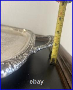 XLg Silver Plated Antique Footed Butler Tray W Handles Vintage FB Rogers