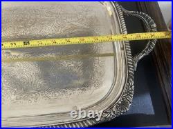 XLg Silver Plated Antique Footed Butler Tray W Handles Vintage FB Rogers