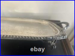 XLg Silver Plated Antique Footed Butler Tray W Handles Vintage FB Rogers
